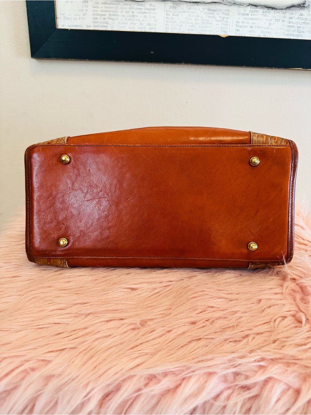 Vintage Brahmin Two-Tone Burnt Orange and Cognac Croc-Trim Satchel - Picture 7 of 16